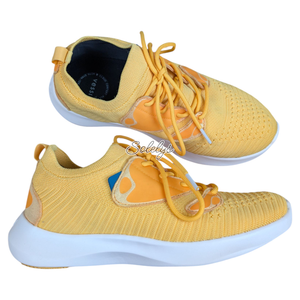 Vessi Everyday Move Womens 8 Honey Yellow White Waterproof Knit Lace Up Sneaker